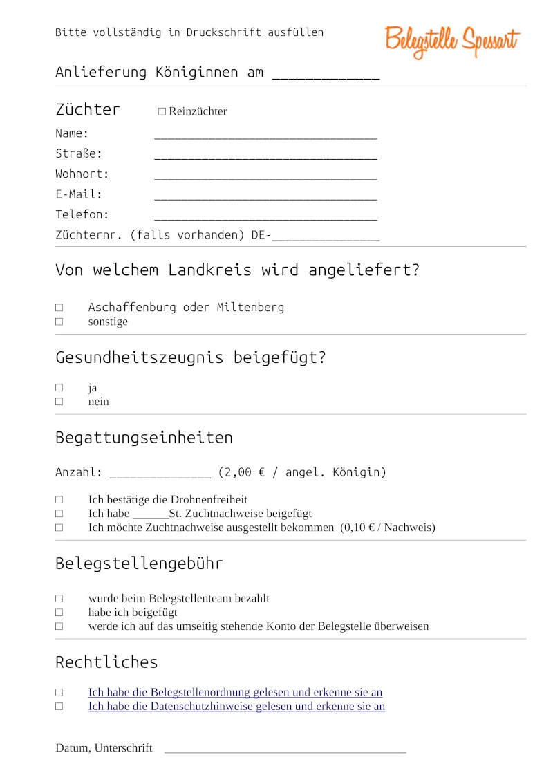 Anlieferungsformular Seite 1